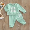 thumbnail image 3 of Sisters Matching 2Pcs Outfits  Letter Pattern Patchwork Long Sleeve  Neck Tops + Elastic Waist Loose Fit Trousers, 3 of 7