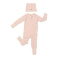 thumbnail image 1 of Bella Tunno Rib Zip Fit Footie Sleeper & Beanie Set - Blush (3-6 Months), 1 of 5