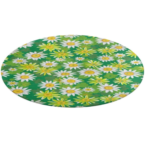 Floral Colorful Flower Soft Bedroom Round Area Rug, Washable Cute Nursery Circle Throw Mat, Non-Slip Contemporary Small Low Pile Floor Carpet for Dorm Bedside