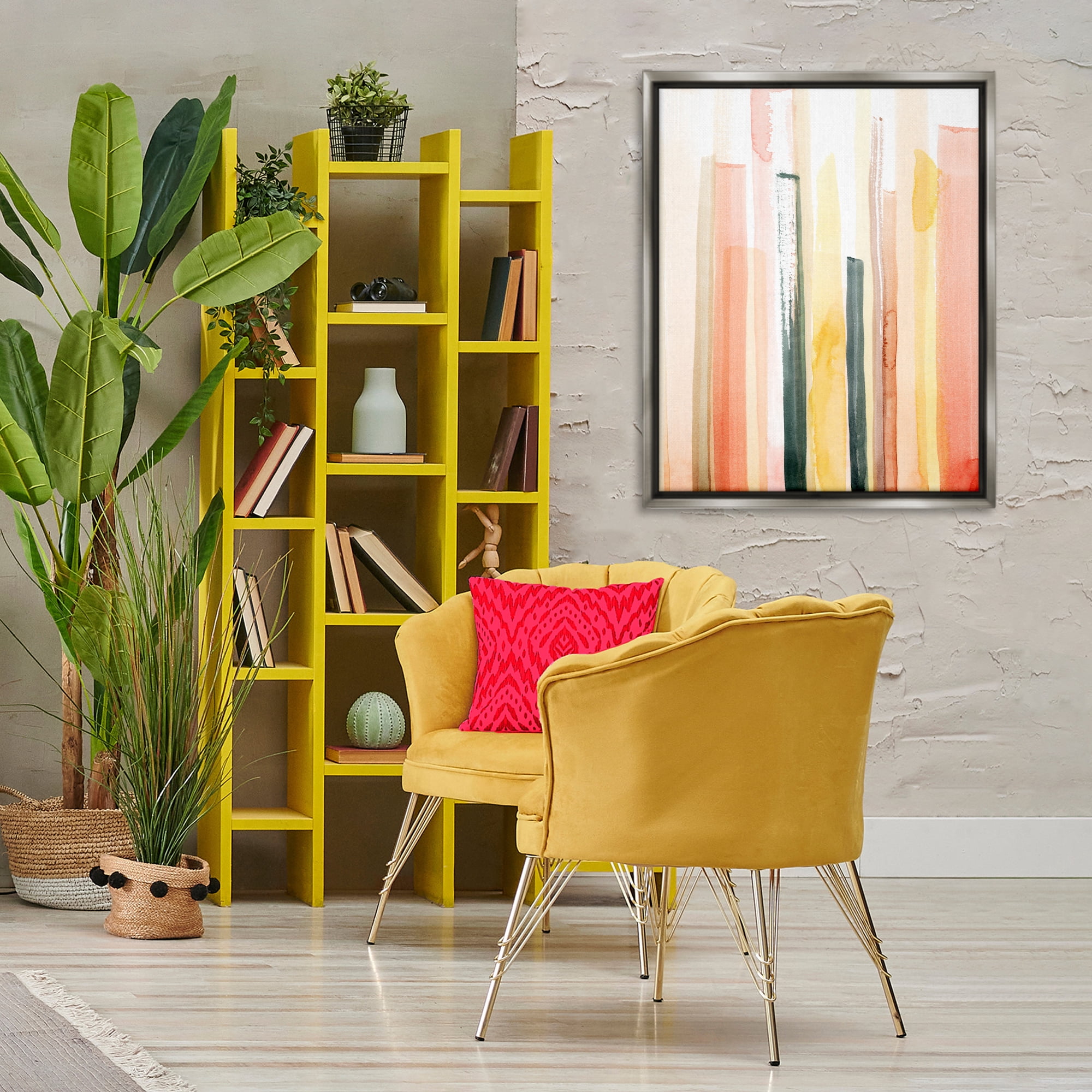 Stupell Industries Coral Reach Watercolor Abstract Painting Gray Floater Framed Canvas Art Print Wall Art, 25 x 31