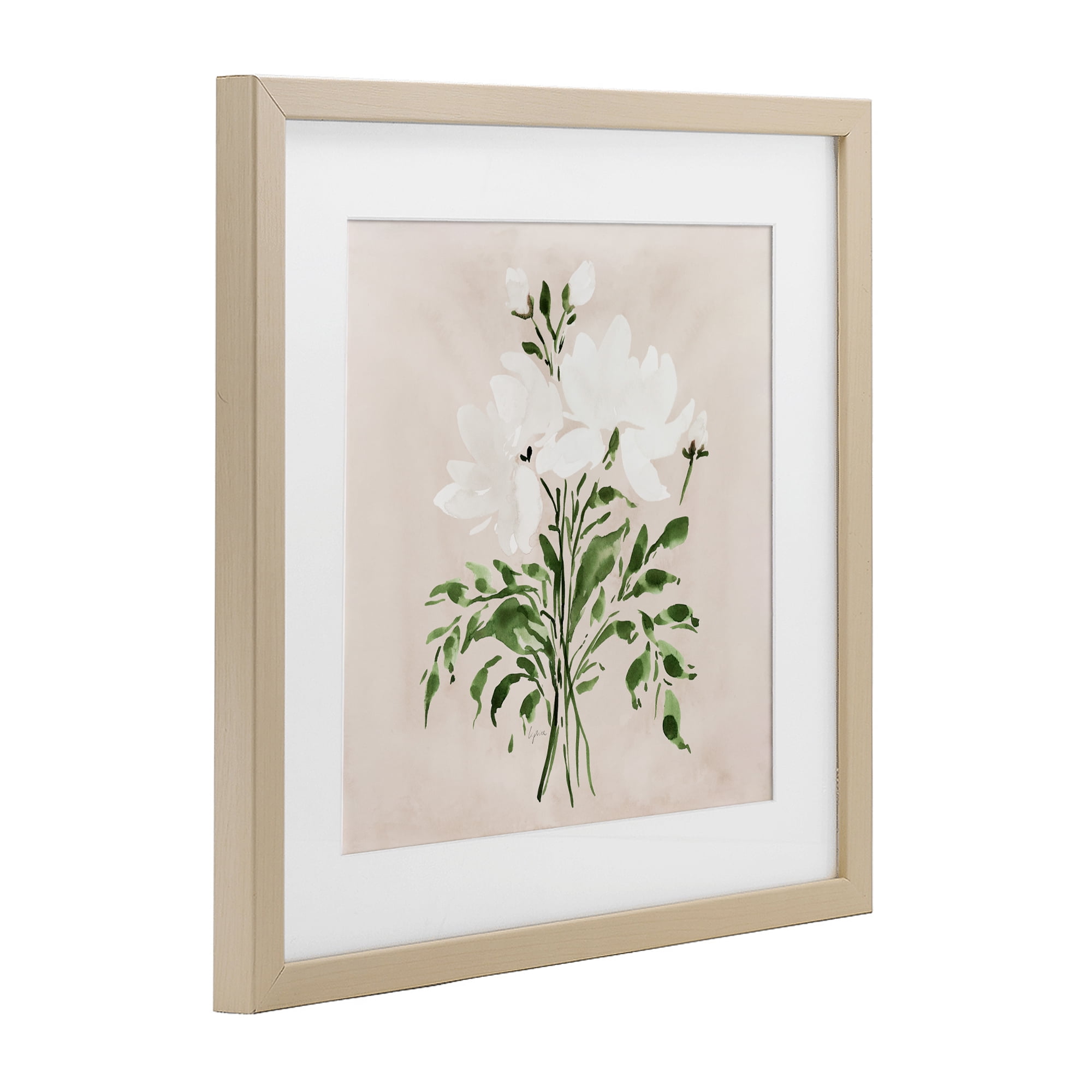 Stupell Industries White On Tan Floral Birch Framed Print Under Glass, design by Lucille Price