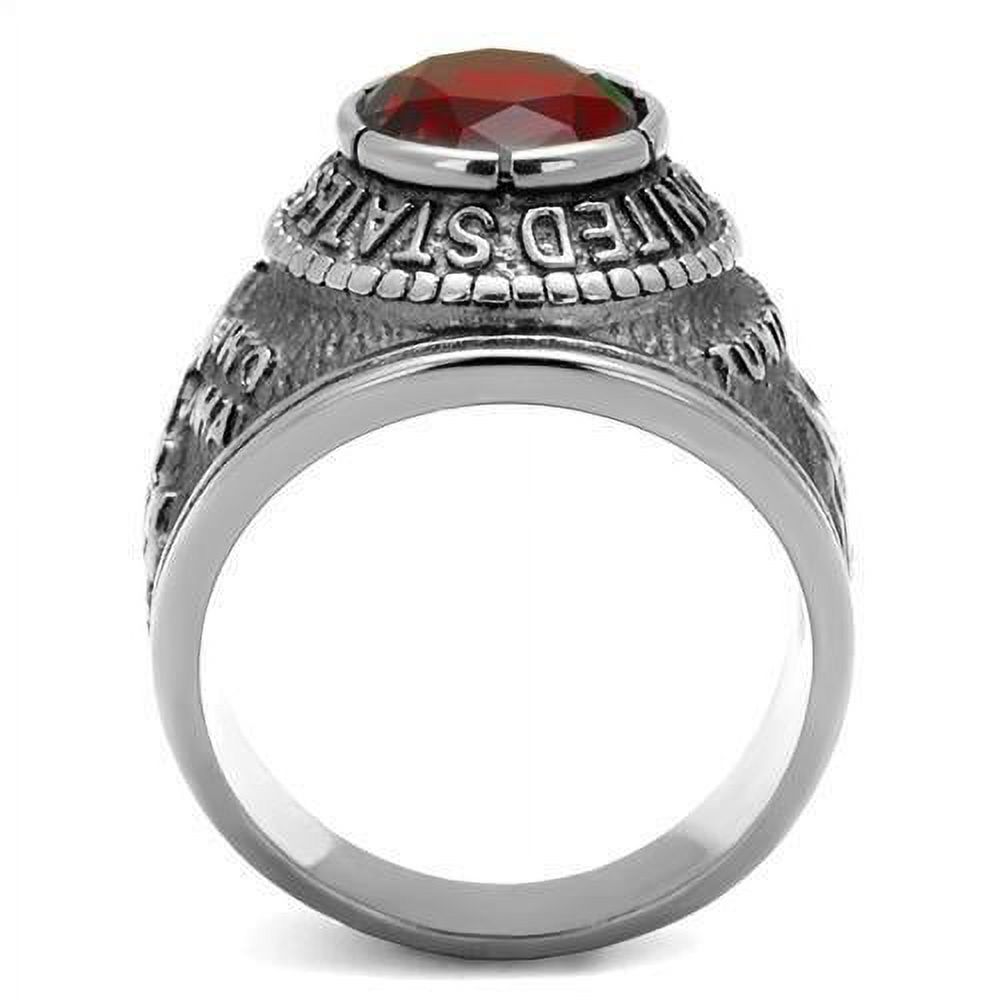 US Marines Ring for Men Women Unisex Stainless Steel Military Ring in Silver with Red Stone Rock