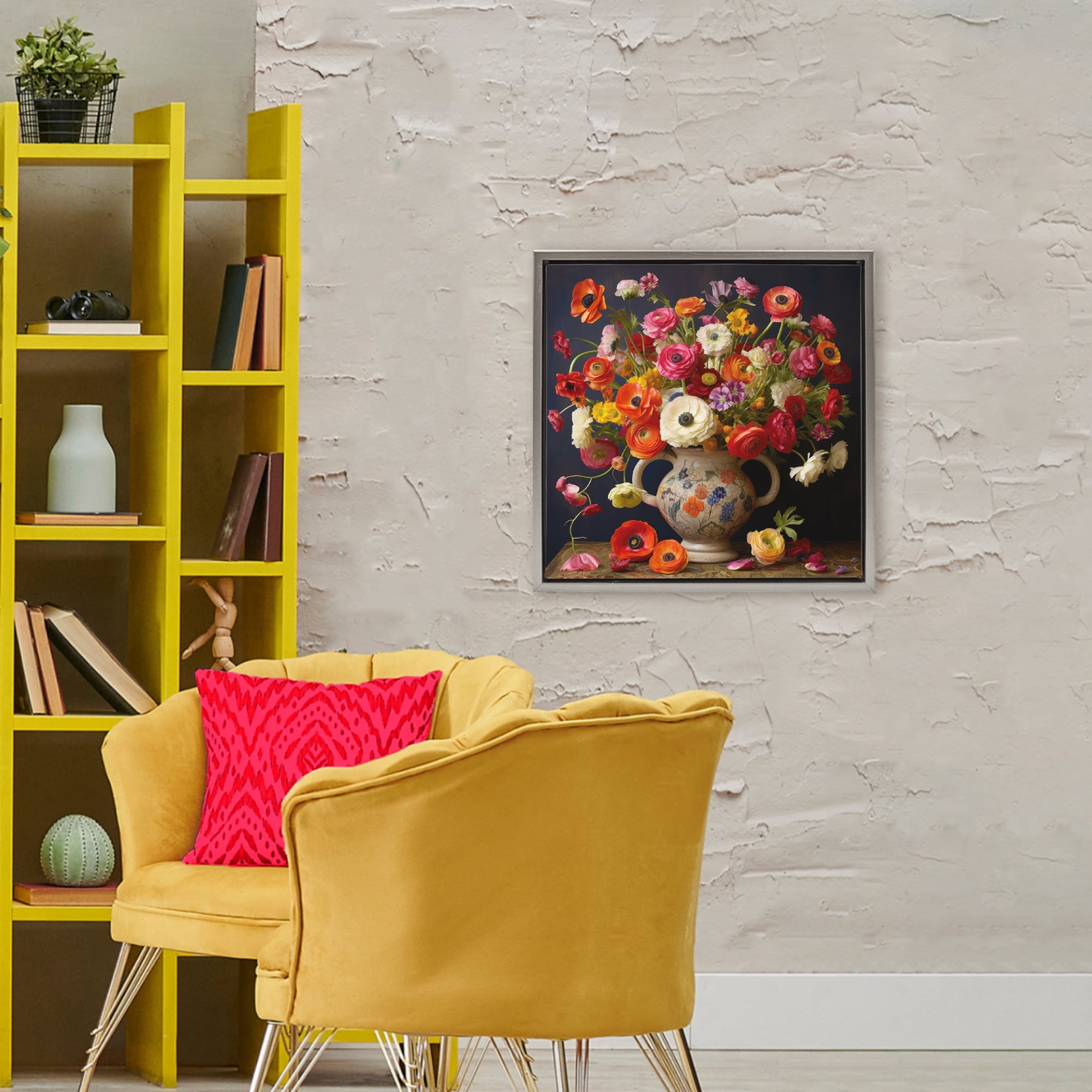 Stupell Industries Harmonious Bouquet Composition Gray Framed Floater Canvas Wall Art, design by Lazar Studio