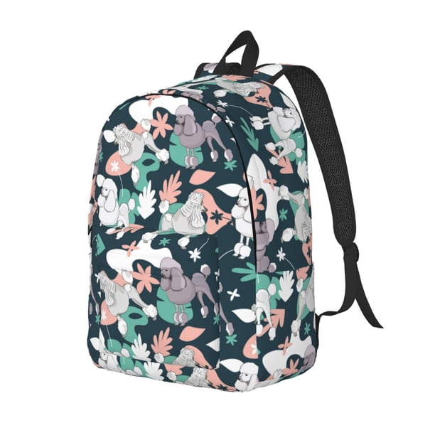Disketp Cute Poodle Dog Mochila de Lona Estampada, Mochila Escolar de Viaje Ligera para Estudiantes y Portátil-Medium