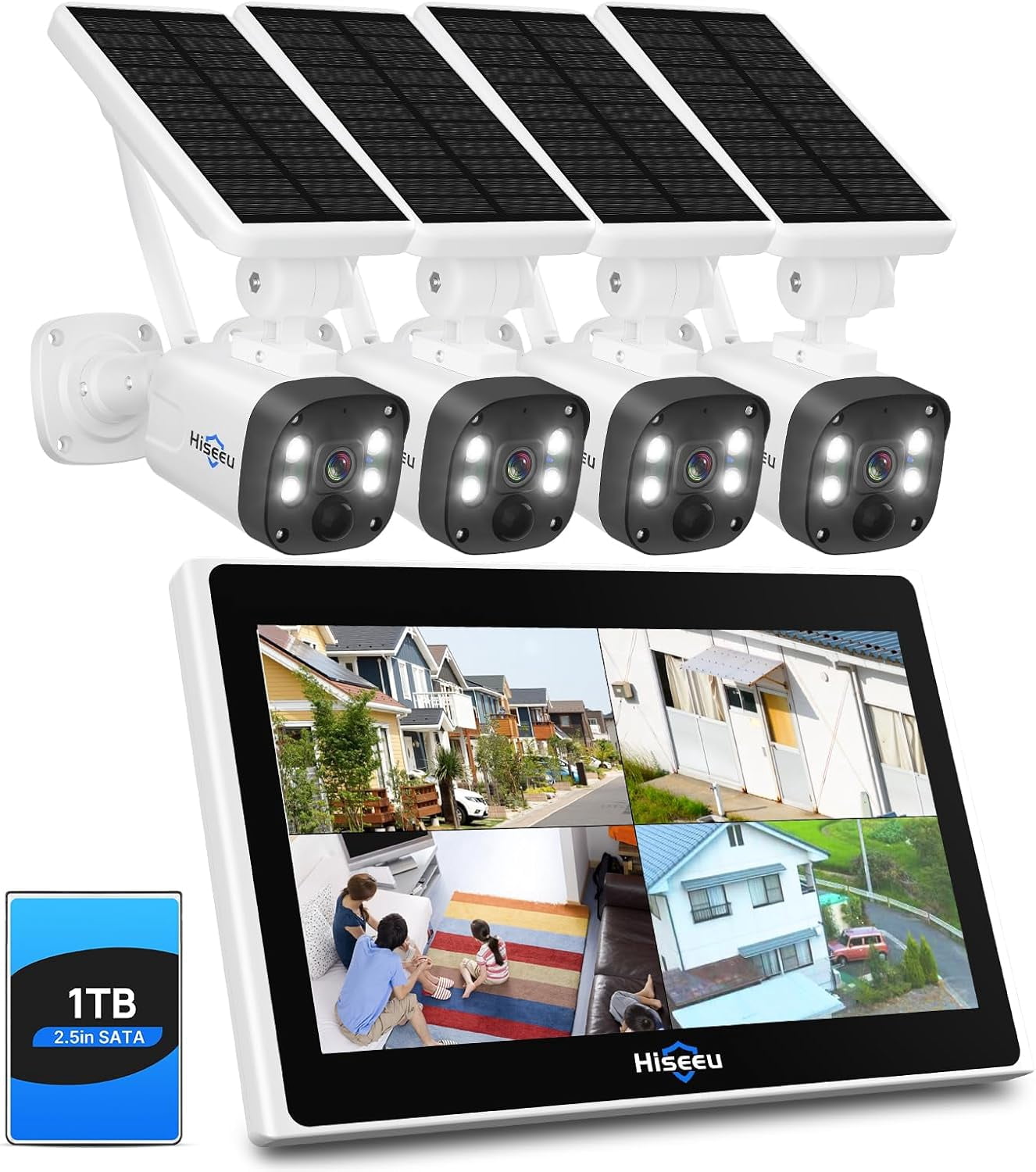 LINGYUAN [1TB HDD,4MP Spotlight Solar Home Security Camera System, Bullet Solar Security Cameras Wireless Outdoor,10CH 10 Inch LCD 4K NVR,Smart Human Detection,2-Way Audio,Motion Record