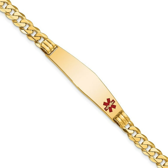 Auriga 14K Yellow Gold Soft Curb Link Id Bracelet 7 inch for Women(L- 7inch, W- 9.5mm)