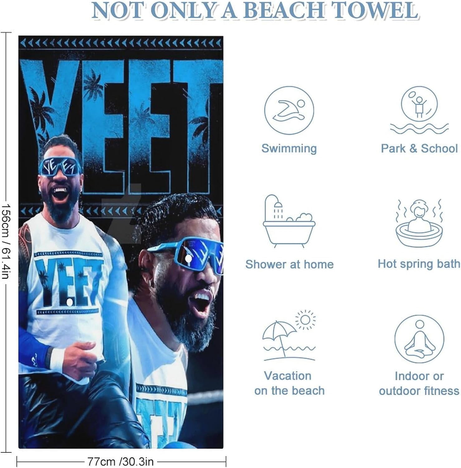 Jey USO Wrestling Merch Beach Towel Microfiber Bath Towels Oversized Towels Quick Dry Pool Beach Essentials 61.4 X 30.3 Inch
