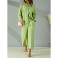 thumbnail image 4 of Sedceaty Women Tops Pants Suit, Long Sleeve Buttons Spring Lapel Shirt+ Long Pants, 2pcs Suit, 4 of 9