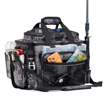 Fishing Tackle Bag With Rod Holders & Cooler Main Compartment - Large Capacity For Organized Gear Storage