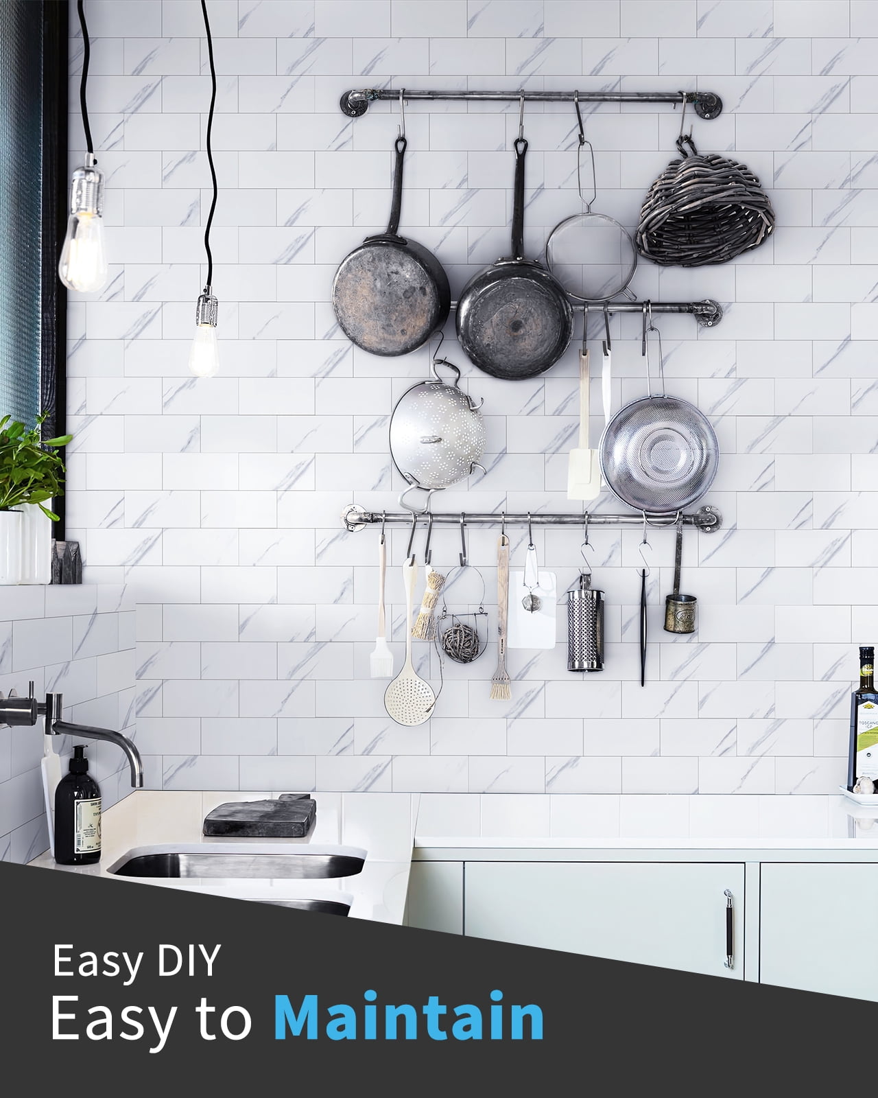Peel and Stick Backsplash White Marble, Stickon Tile for Kitchen Backsplash(10 Sheets)