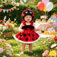 thumbnail image 6 of RUINIXCW Baby Girls Ladybug Fashion Halloween Dot Print Sleeveless Romper Dress with Hat 2Pcs Outfit, 6 of 9