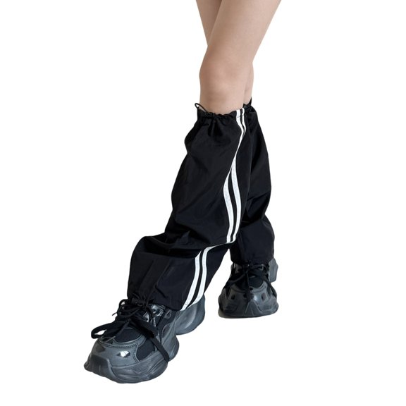 ZPAQI Drawstring Cargo Leg Warmers Women Harajuku Side Double Striped Baggy Leg Covers