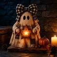 thumbnail image 4 of Lighted Halloween Resin Figurines, Cute Ghost Skeleton Mummy and Pumpkin Tabletop Centerpiece, Indoor Decoration for Home Mantel Shelf Desk and Spooky Party Display, D, 4 of 5