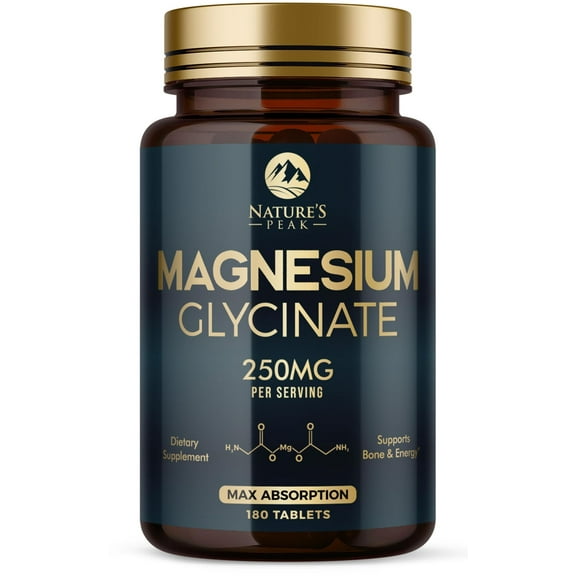 Magnesium Glycinate Supplement - 100% Chelated & Purified - for Calm, Sleep Support, Heart Health, Muscles & Bone Strength - Best Absorption Magnesium Glycinate Capsules, Bottled in USA - 180 Tablets