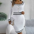 thumbnail image 3 of Efsteb Womens Bodycon Dress Long Sleeve Square Neck Knit Sweater Dress Button Elegant Formal Mini Dresses (White,M), 3 of 4