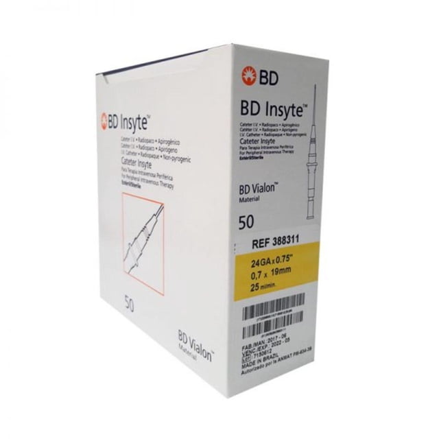 Caja De 50 Piezas Catéter Insyte BD 24 GA X 3/4 Amarillo Insyte Intravenoso