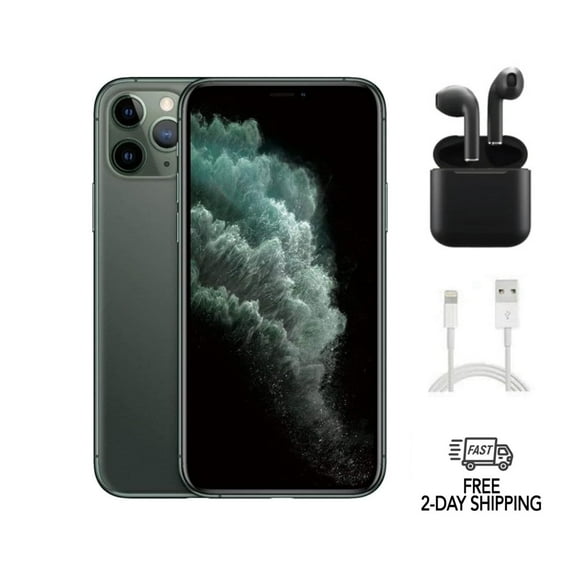 Pre-Owned Apple iPhone 11 Pro (Unlocked) 64GB Midnight Green (A2160) Bundle with Wireless Earbuds