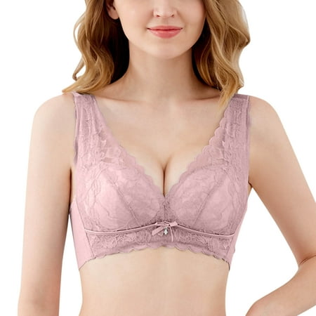 

Wireless Bra For Women Ightly Latex Lined Cup Wirefree Unpadded Full Coverage Plus Size Minimizer Bra(46/105C Pink)