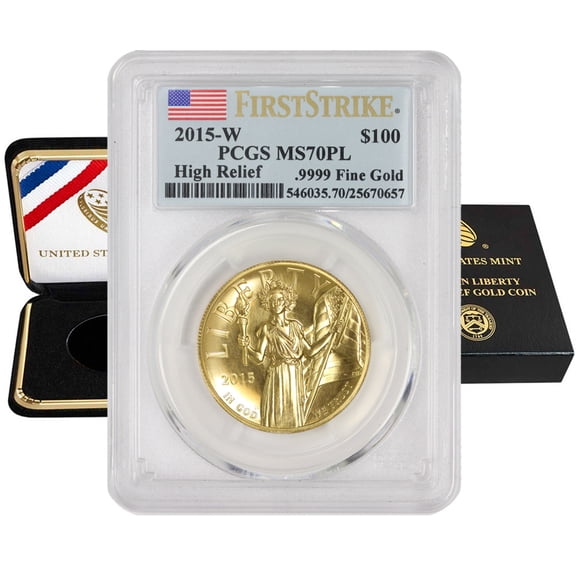 2015-W $100 Gold High Relief Liberty PCGS MS70 Proof-like First Strike Flag Label with Original Government Packaging U.S. Mint Coin