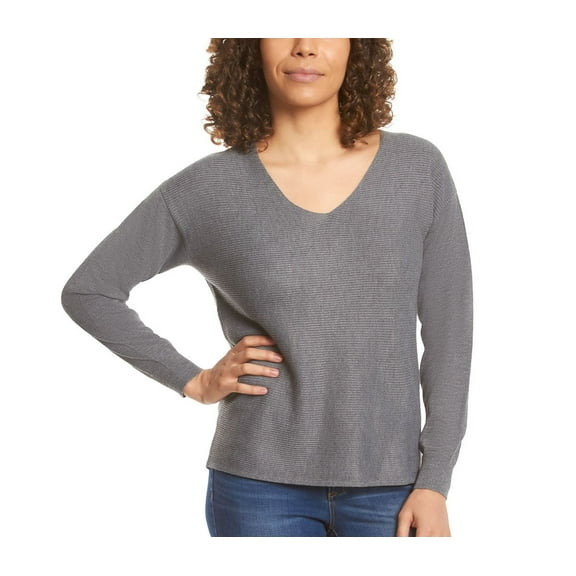 Ella Moss Women's Sweater Sz 2X Plus Ribbed V-Neck Pullover Gray