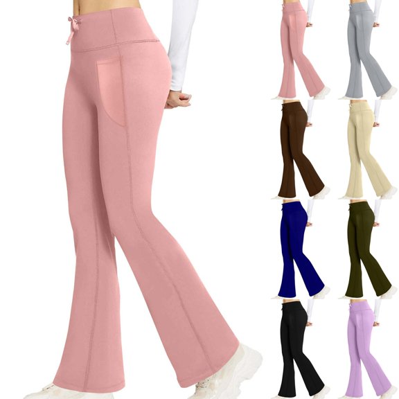 KeShDi Womens Sweatpants Yoga Pants Women Women's Solid Color High Waisted Hip Elastic Pocket Fitness and Sports Tight and Nude Yoga Long Pants Pink S