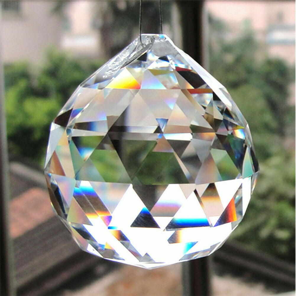 30-80mm Clear Cut Crystal Sphere Faceted Gazing Ball Prisms Suncatcher Decor 1PC 