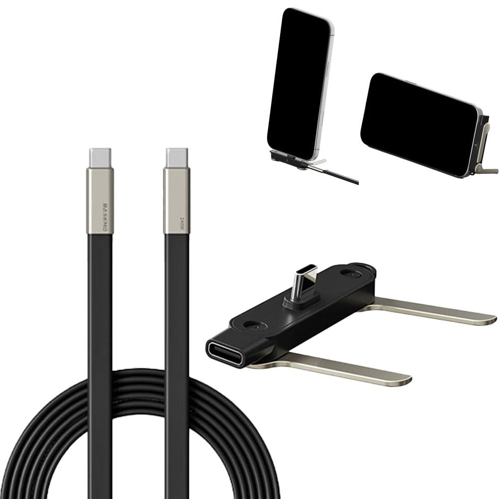240W USB C to USB C Cable with Foldable Stand, 90 Degree Right Angle Fast Charger Cord for Gaming, Office
