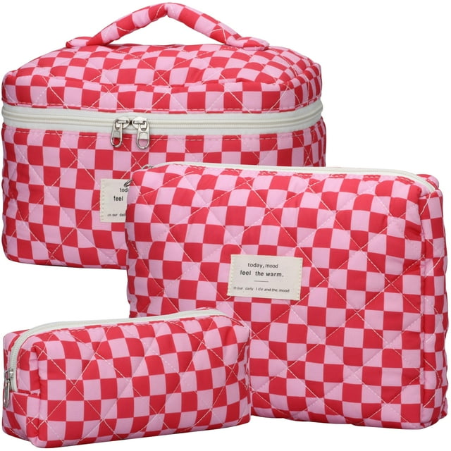 Set de bolsitas de maquillaje TESAFNG de algodón acolchado con estampado floral, 3 unidades, para mujer
