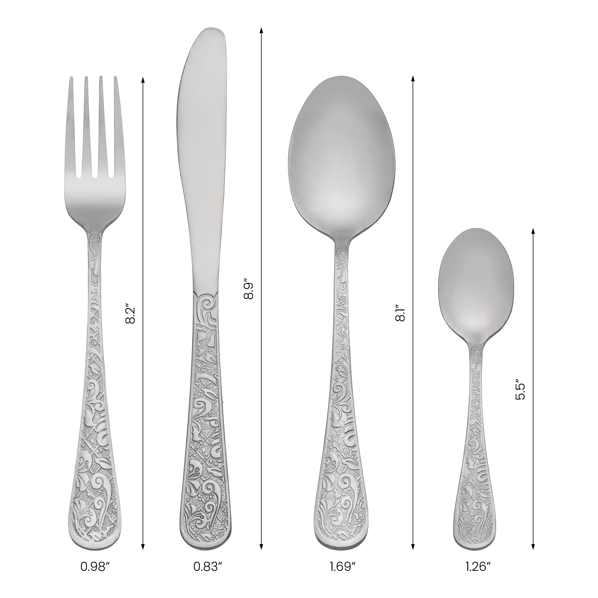 Unique Bargains 4 Piece Stainless Steel Floral Flatware Set Silver 4