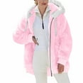 thumbnail image 4 of Sherpa Lined Jacket Women Casual Plus Size Fuzzy Fleece Jackets Zip Up Oversized Long Sleeve Warm Winter Coats With Hood Pink XL, 4 of 9