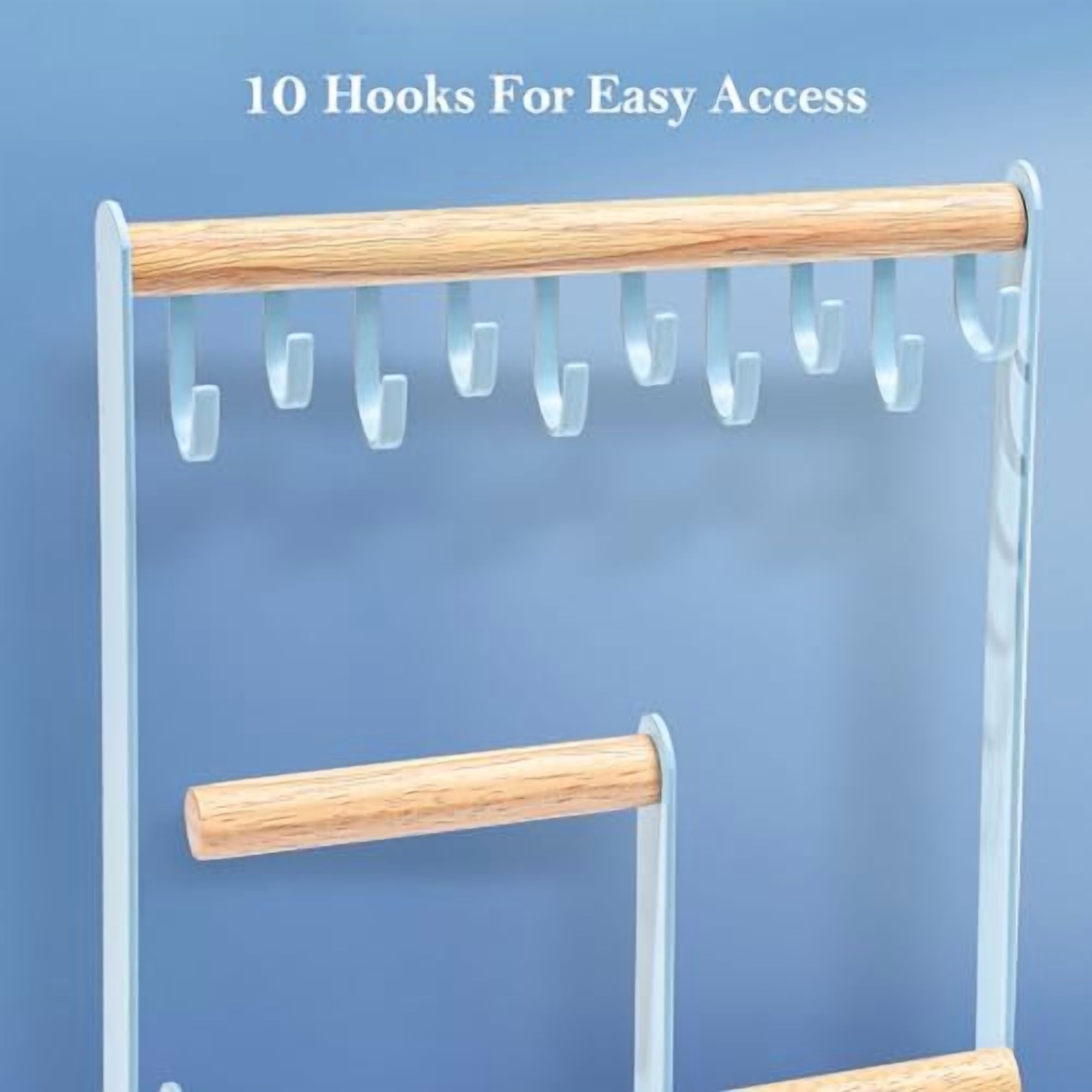 Jewelry Stand Holder Organizer, 4-Tier Necklace Holder with Ring Tray, 10 Hooks Necklaces Hanging Small Jewelry Display Storage Tower Tree for Bracelets Earrings Watches -Medium, Blue