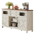 thumbnail image 5 of Dextrus Farmhouse Coffee Bar Cabinet, 59" Sideboard Buffet Cabinet Wine Cabinet with 2 Large Drawers, Visual Grid Door & Barn Doors - Antique White, 5 of 11