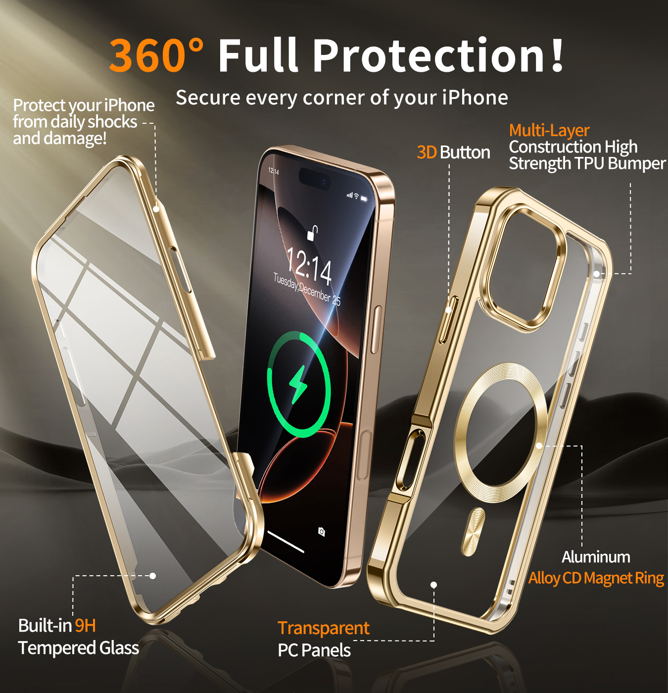 JETeacka iPhone 16 Pro Max Case 6.9" Compatible with MagSafe Full Body Rugged Built-in Touch Sensitive Screen Protector Anti-Scratch Clear Case, Black