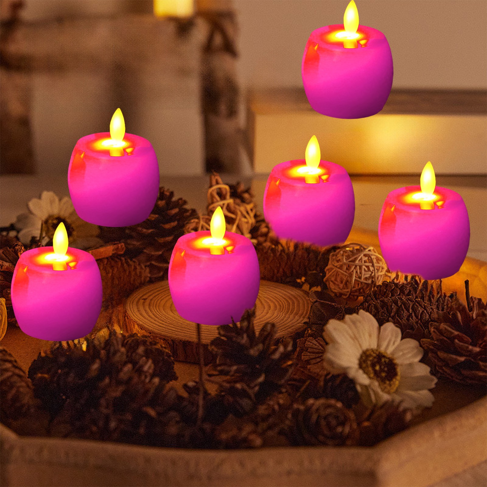 Bougies Décoratives En Forme De Pommes - Sans Flamme, Ambiance Chaleureuse - Taille 6.5x6.5x5cm, Pour Fêtes Et Décoration