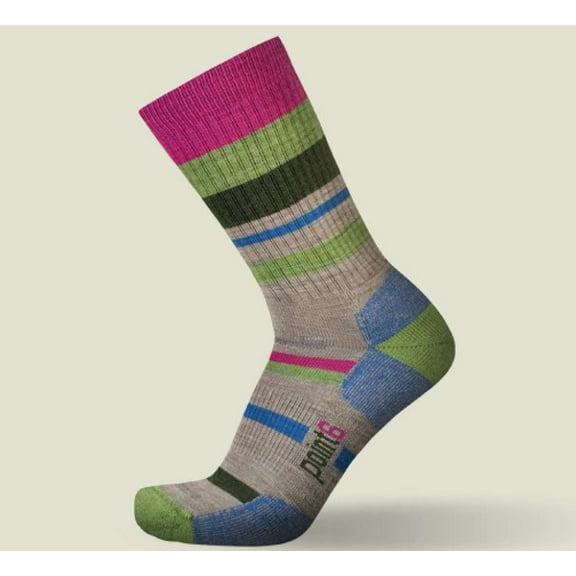 point6 Women's Hiking Light Cushion Mini Crew Socks Mixed Stripe (Taupe) Large
