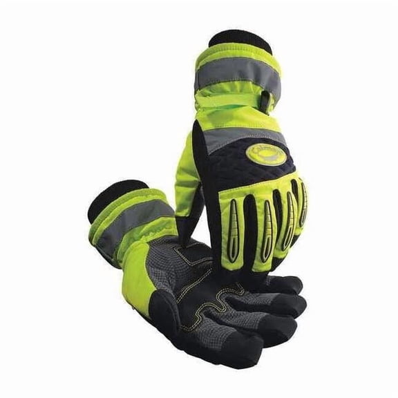 Hi-Vis Cold Protection Gloves, Synthetic Leather Palm, Heatrac Lining, Lime, 2XL