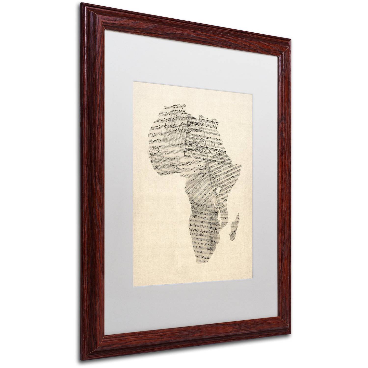 Trademark Fine Art ''Old Sheet Music Map of Africa'' by Michael Tompsett 16" x 20" White Matted Wood