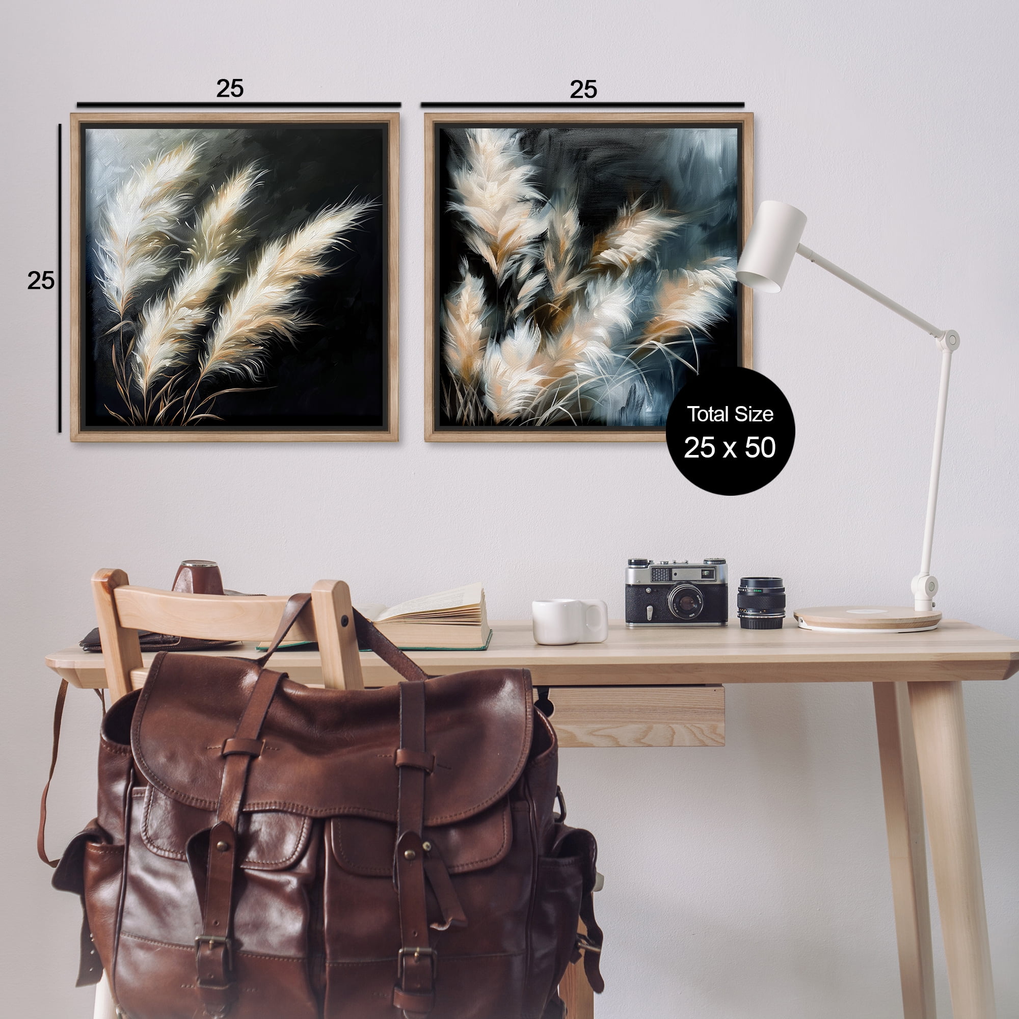 Stupell Industries Windblown Wheat Sprigs Plants & Flowers Painting Brown Floater Framed Canvas Art Print Wall Art, 25 x 25, Set of 2