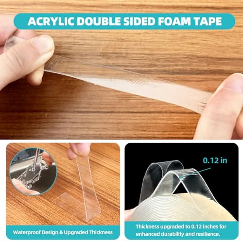 Tekola Double Sided Tape Heavy Duty 1.2in×20ft, Nano Tape Double Sided, Removable Traceless Two Sided Adhesive Tape, Clear Mounting Tape Double Sided Tape for Walls, Hanging Picture,Poster,Carpet