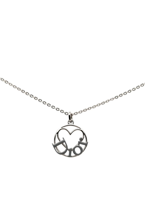 Pre-Owned Christian Dior Dior Logo Heart Motif Pendant Necklace, Silver and Gray Metal, Women's.