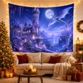 thumbnail image 2 of Grand Purple Dragon Flying Above Moonlit Castle, Dramatic Fantasy Style for Dragon Lovers, Castle Wall Art, Birthday Gift Tapestry Wall Hanging for Bedroom and Dorm, 2 of 4