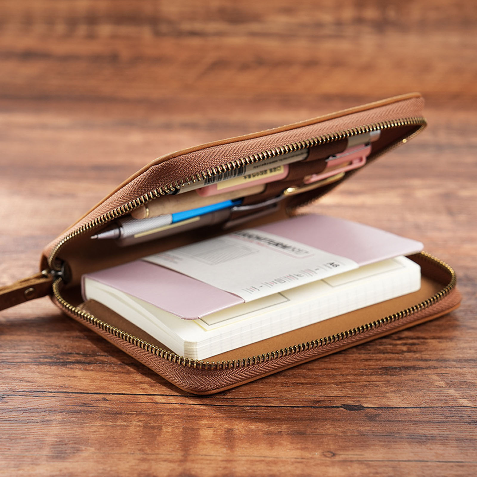 Zippered Leather Notebook Protector with Pen Slot for 3.5x5.5Inch Field Notes Handmade Journal Covers