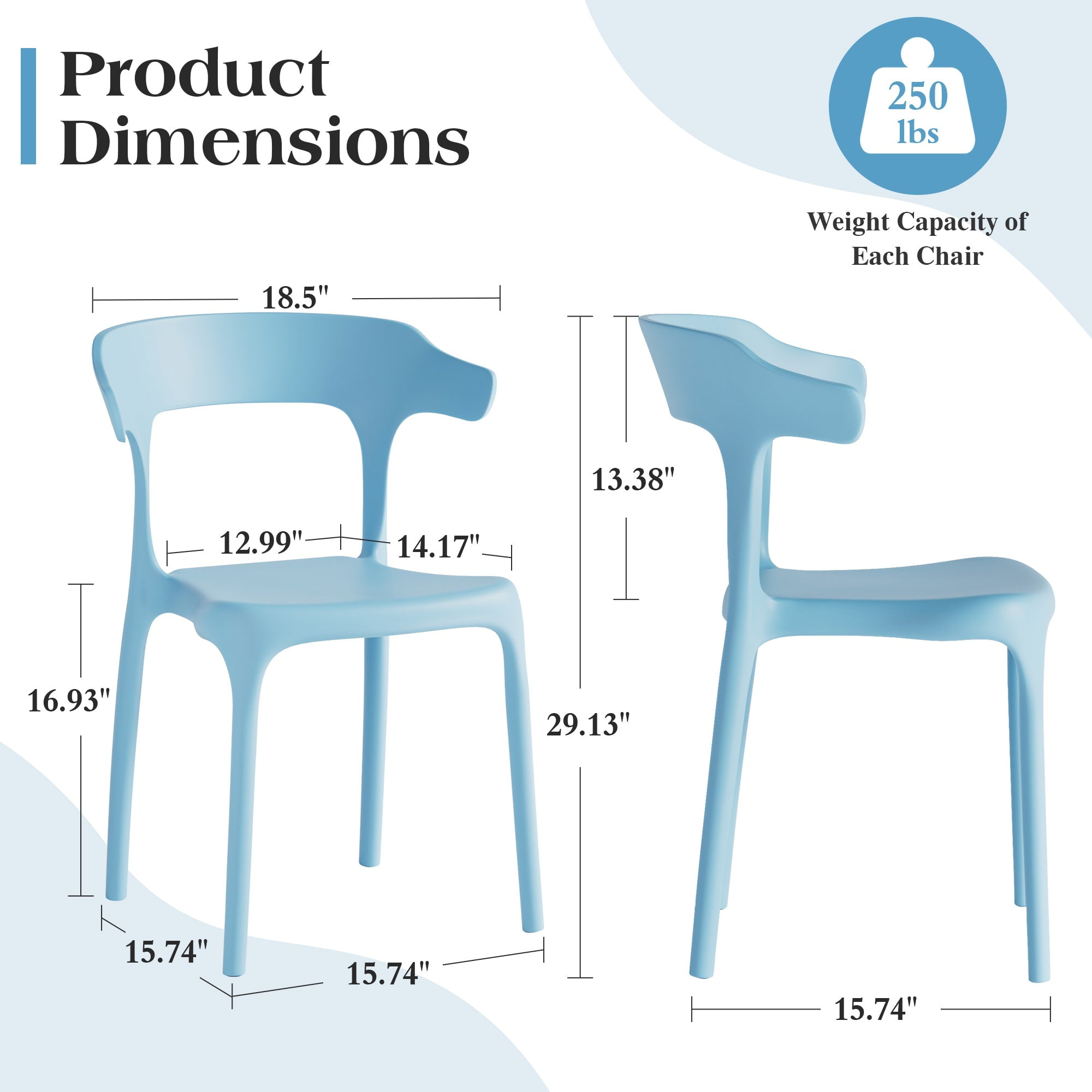 VECELO Stackable Patio Dining Chair Set of 4, Outdoor/Indoor Dining Chairs for Restaurant, Poolside and Garden, No Assembly, Blue