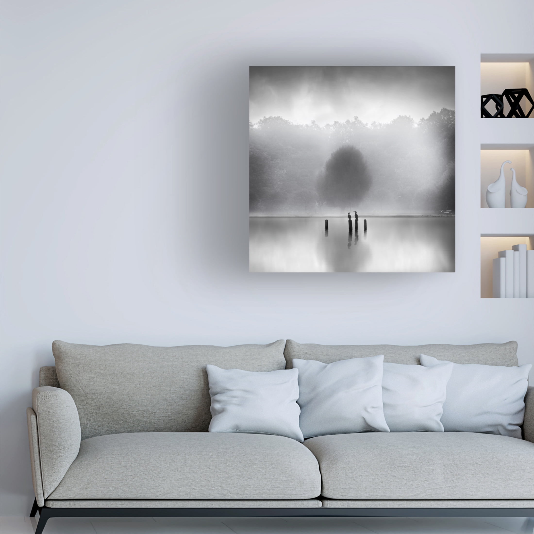 Canvas Wall Art - George Digalakis 'Cormorants In The Mist' Wall Art for Living Room, Bedroom, or Office Décor by Trademark Fine Art - 24 x 24 Inches