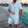 thumbnail image 2 of toraway Men's Suits Classic Fit 2 Piece Fashion Male Two Piece Solid Color Suit Button down Short Sleeved Stand up Top and Oversized Shorts Combination Set XXXL, 2 of 4