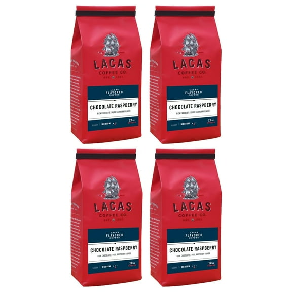 Lacas Chocolate Raspberry Medium Fine Ground Coffee, 12oz (4 bags)