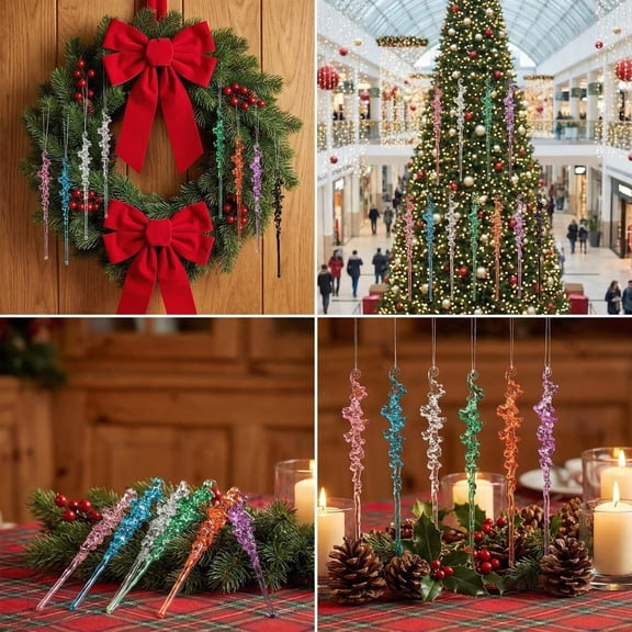 feijiafs 12 PCS Christmas Acrylic Icicle Ornaments Artificial Clear Ice Hanging Decorations Icicle Ornaments Christmas Hanging Decor Xmas Tree Decorations