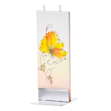 Flat Havdalah Candle - Flatyz Handmade Lithuanian Twin Wick Unscented Thin Flat Candle- Yellow & White Pansies Flower