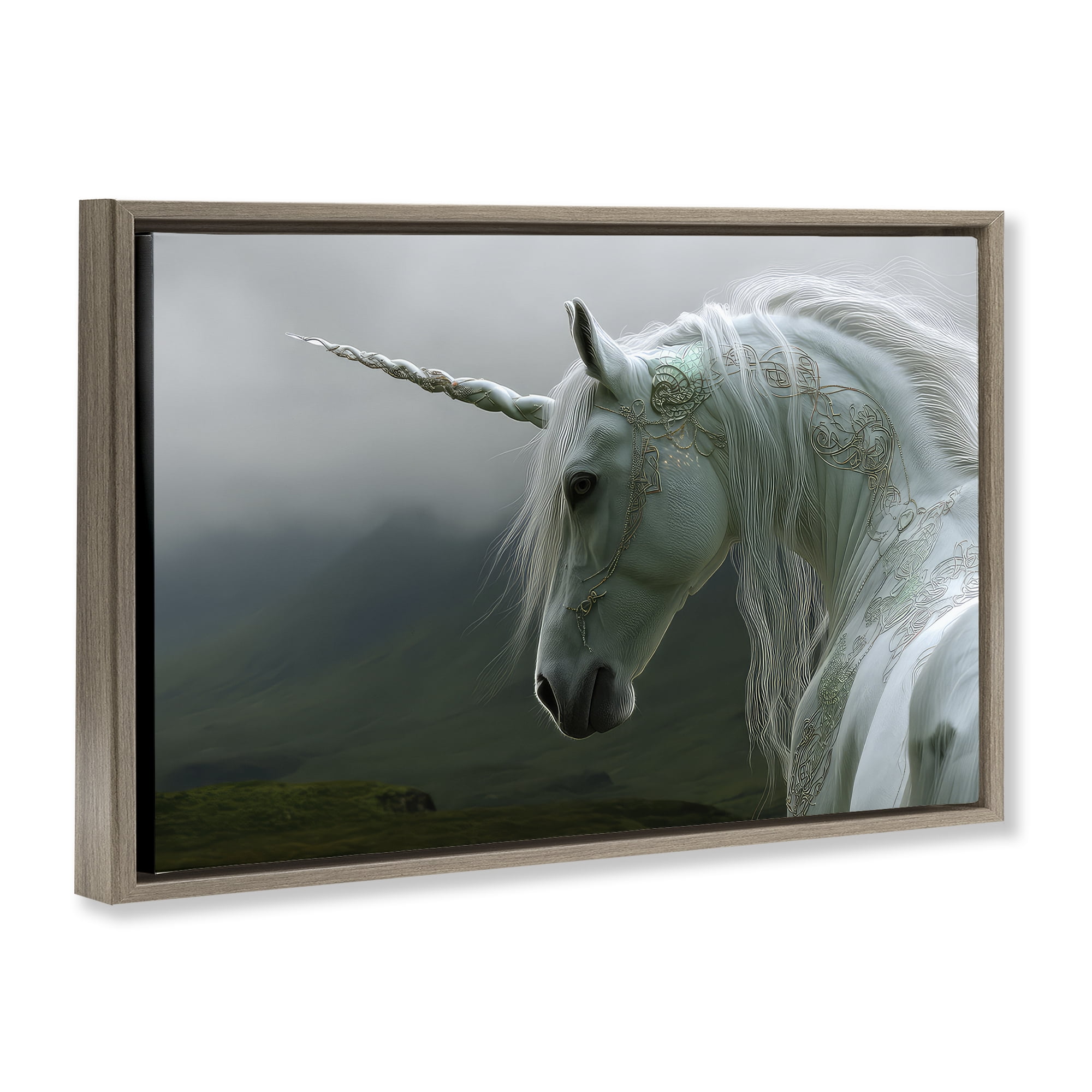 Stupell Industries Dreamy Celtic Unicorn Brown Framed Floater Canvas Wall Art, design by The Wands Want