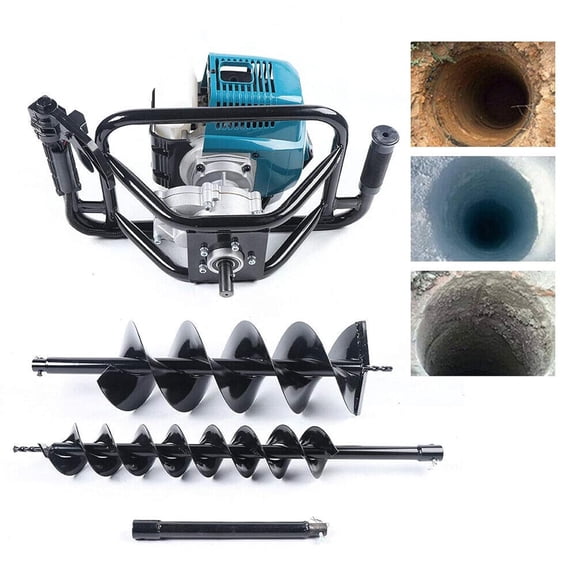 52cc Gasoline Engine Single-Cylinder Gasoline Post Hole Digger Borer Fence Ground Drill 4"/ 8" Bits and 12" Extension Bar